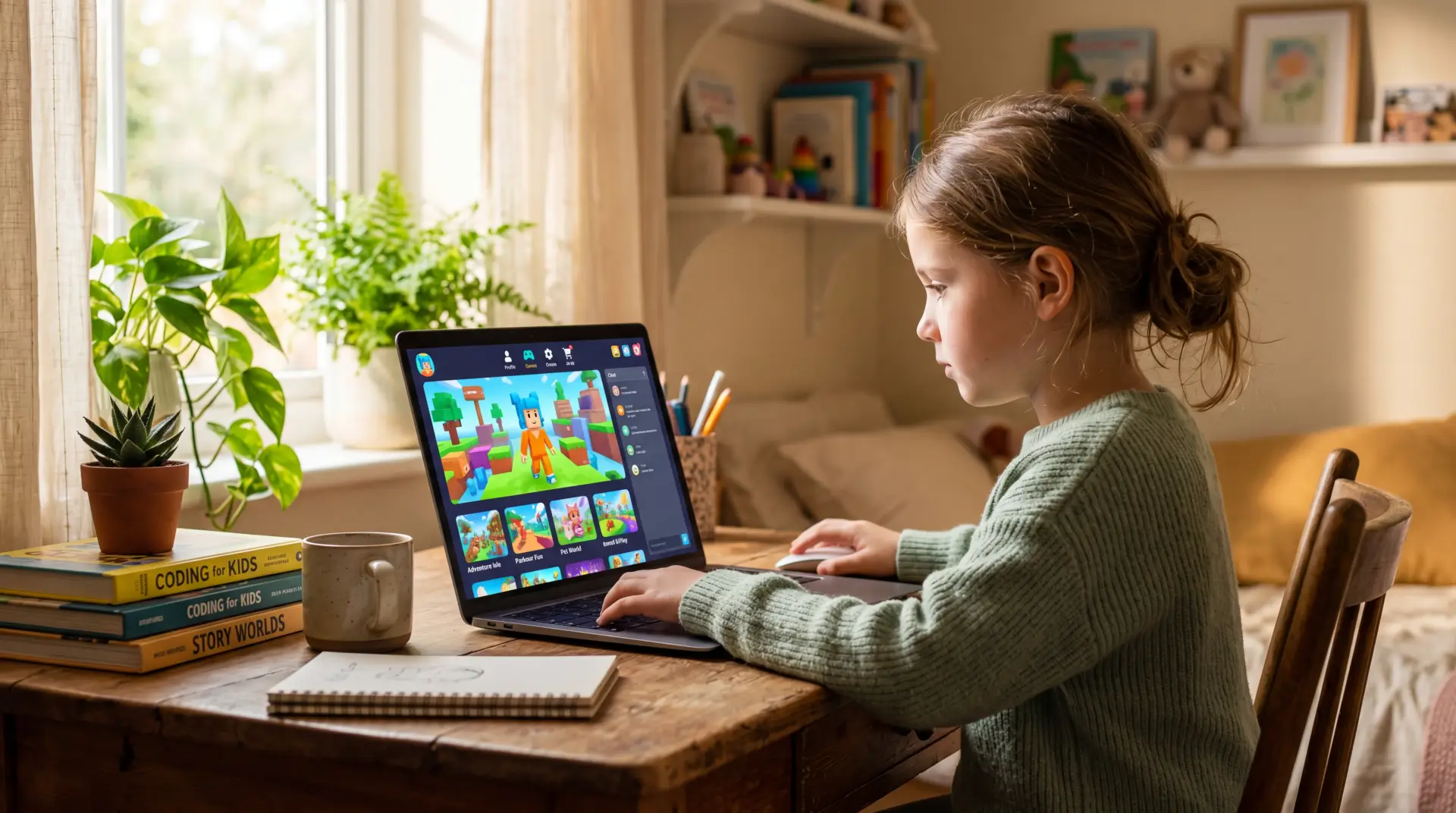 A teen using Roblox, with the app interface visible on the phone screen.